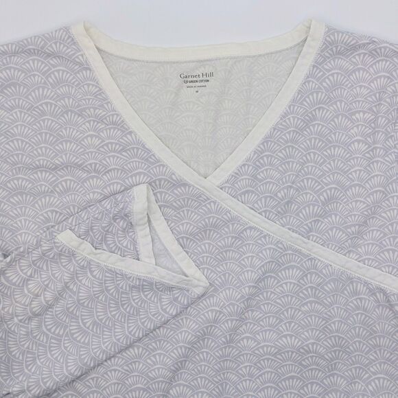 Garnet Hill Asian Wrap Organic Cotton Pajama Top Women's Medium Sleep Shirt Soft - Picture 2 of 10